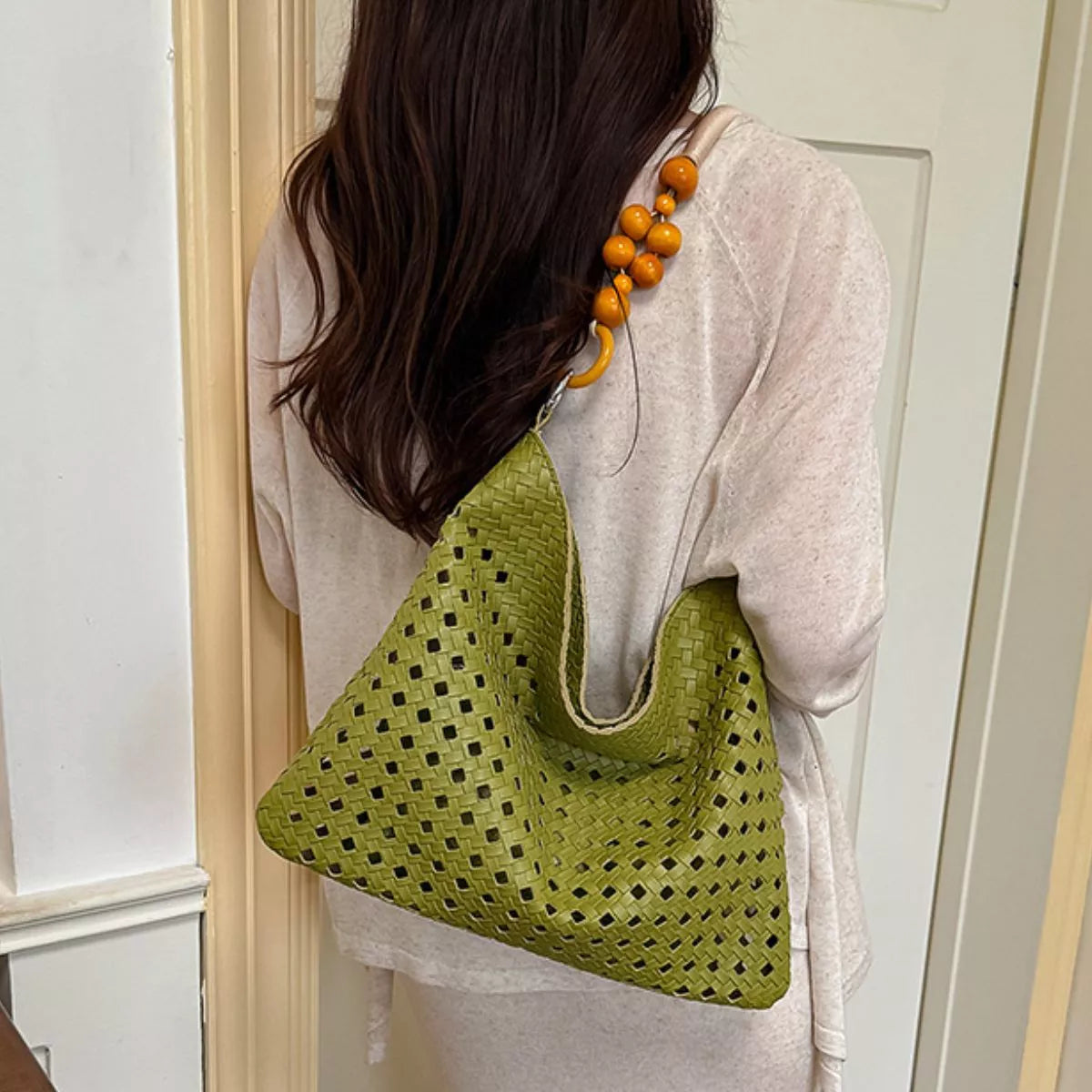 Cutout Shoulder Bag with Beaded Handle