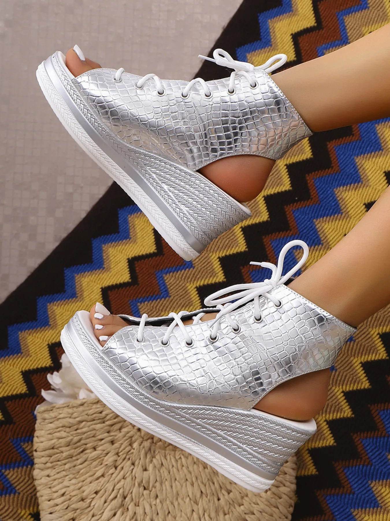 Lace Up Open Toe Wedge Sandals