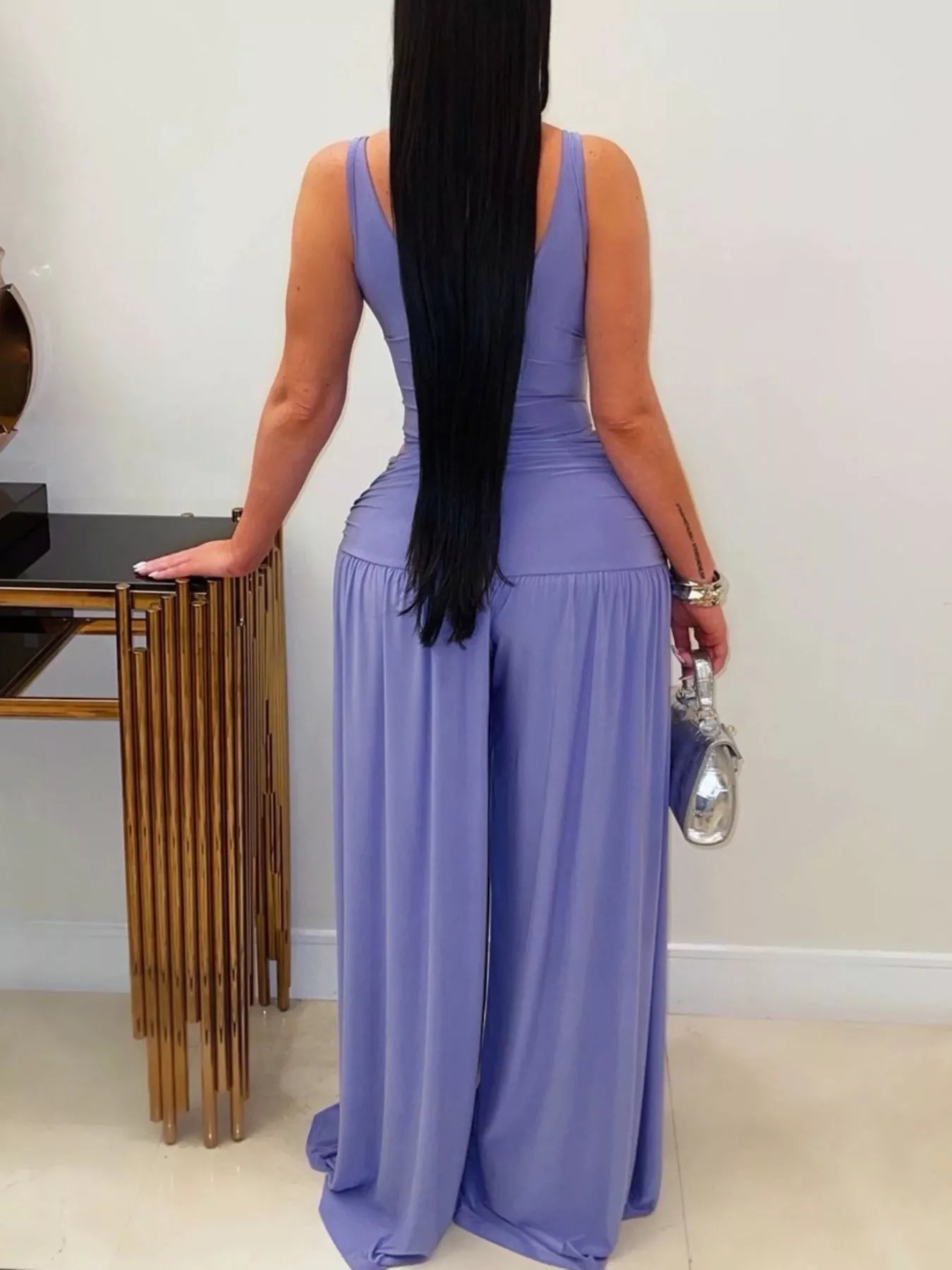 Cutout Detail Sleeveless Wide-Leg Jumpsuit