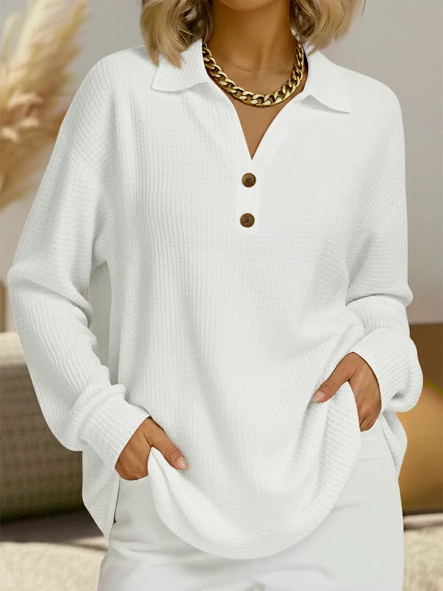 Full Size Textured Knit Decor Button Top Plus Size