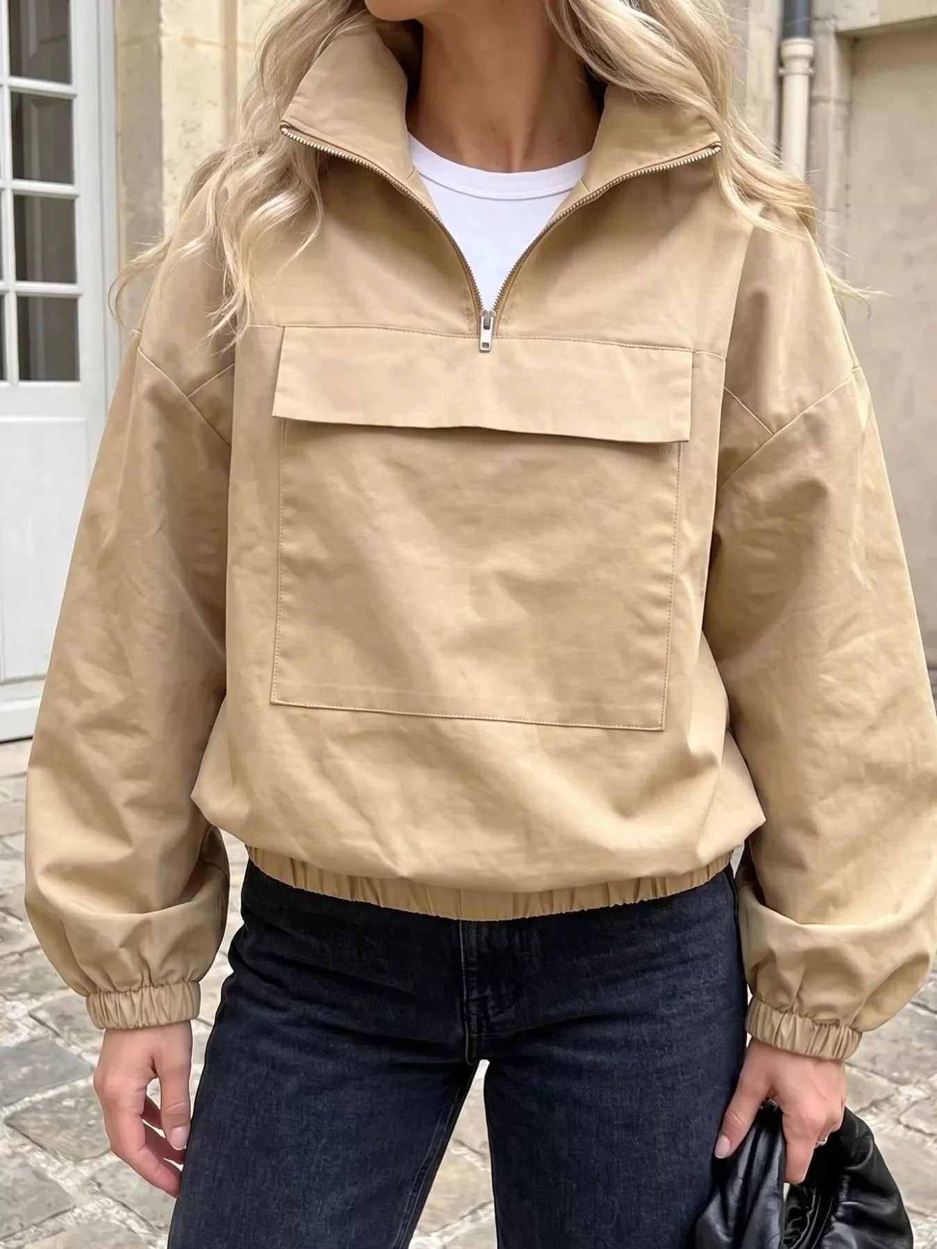 Quarter Zip Front Flap Pocket Top