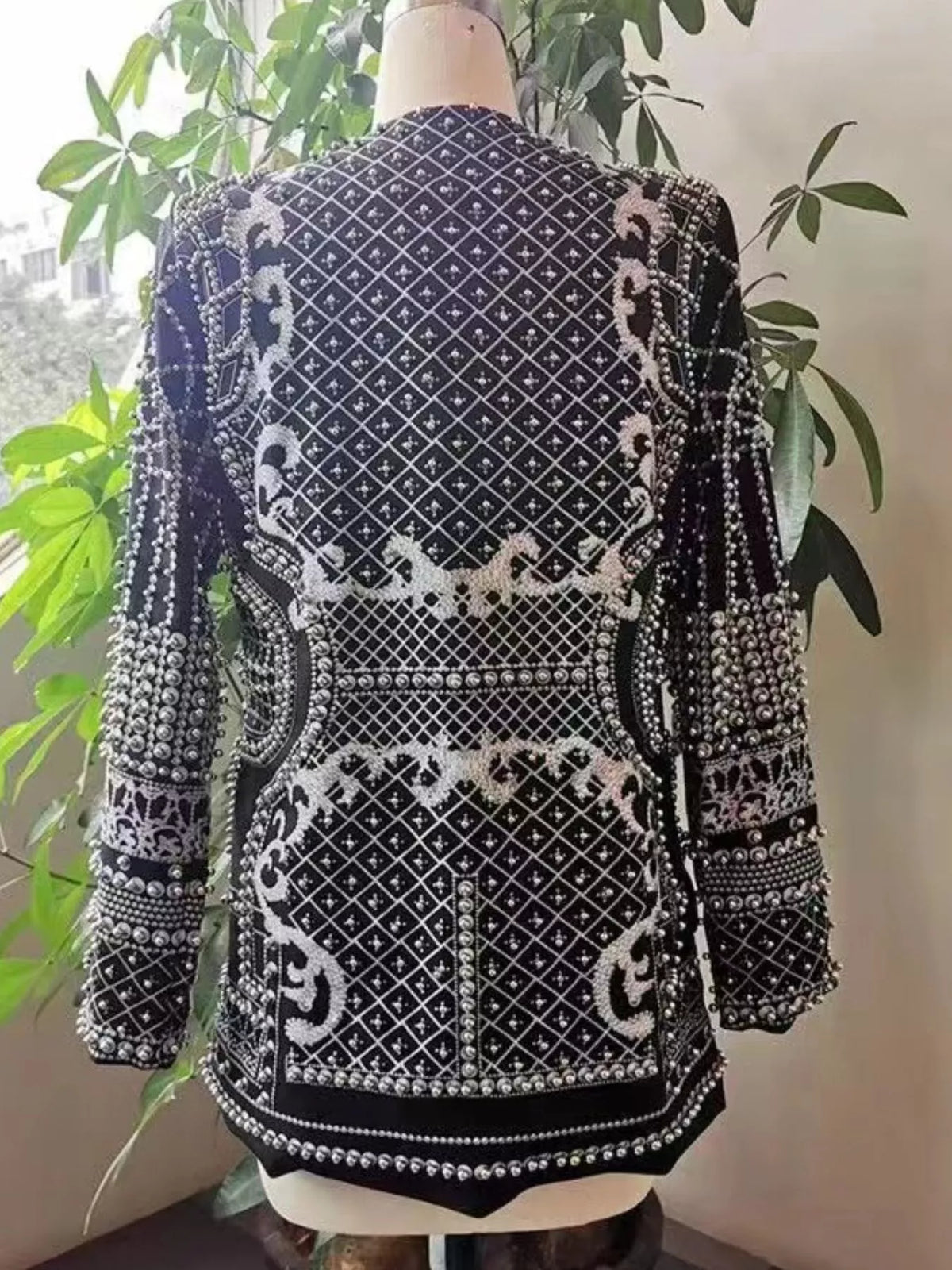 Full Size Embellished Pearl One-Button Blazer Plus Size