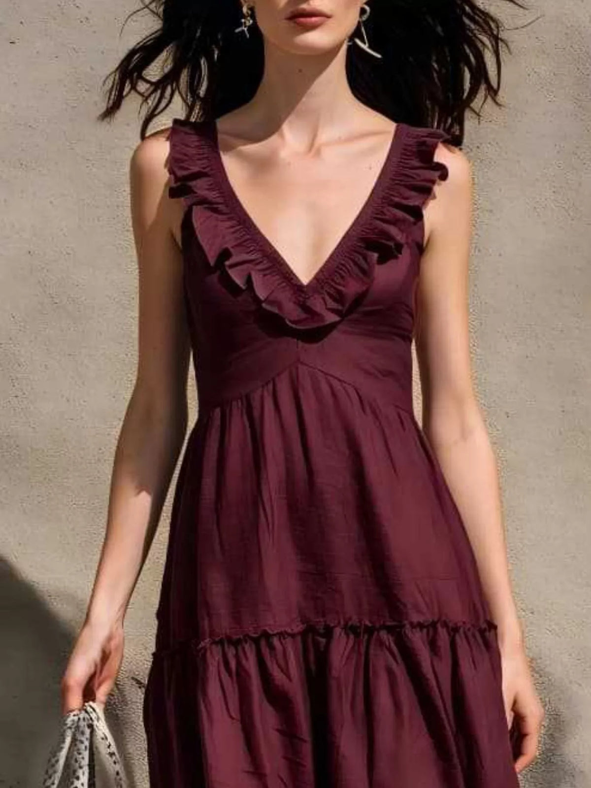 Full Size Ruffled V-Neck Tiered Midi Dress Plus Size