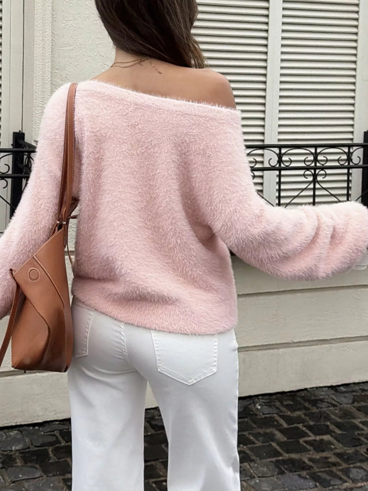 Fuzzy Boat Neck Sweater