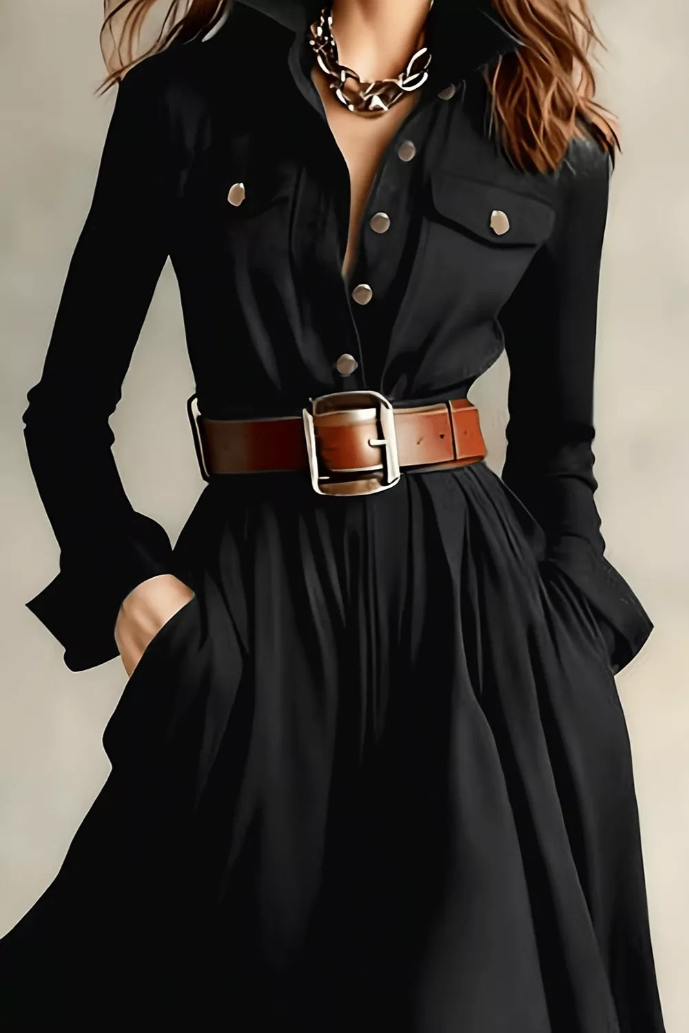 Slit Long Sleeve Maxi Shirt Dress