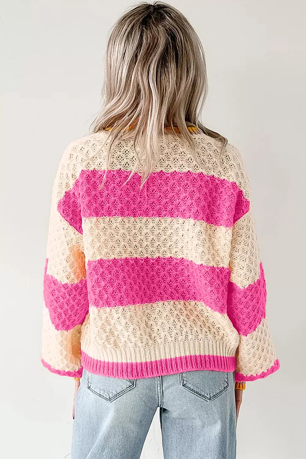 Stripe Striped Colorblock Texture Drop Shoulder Sweater