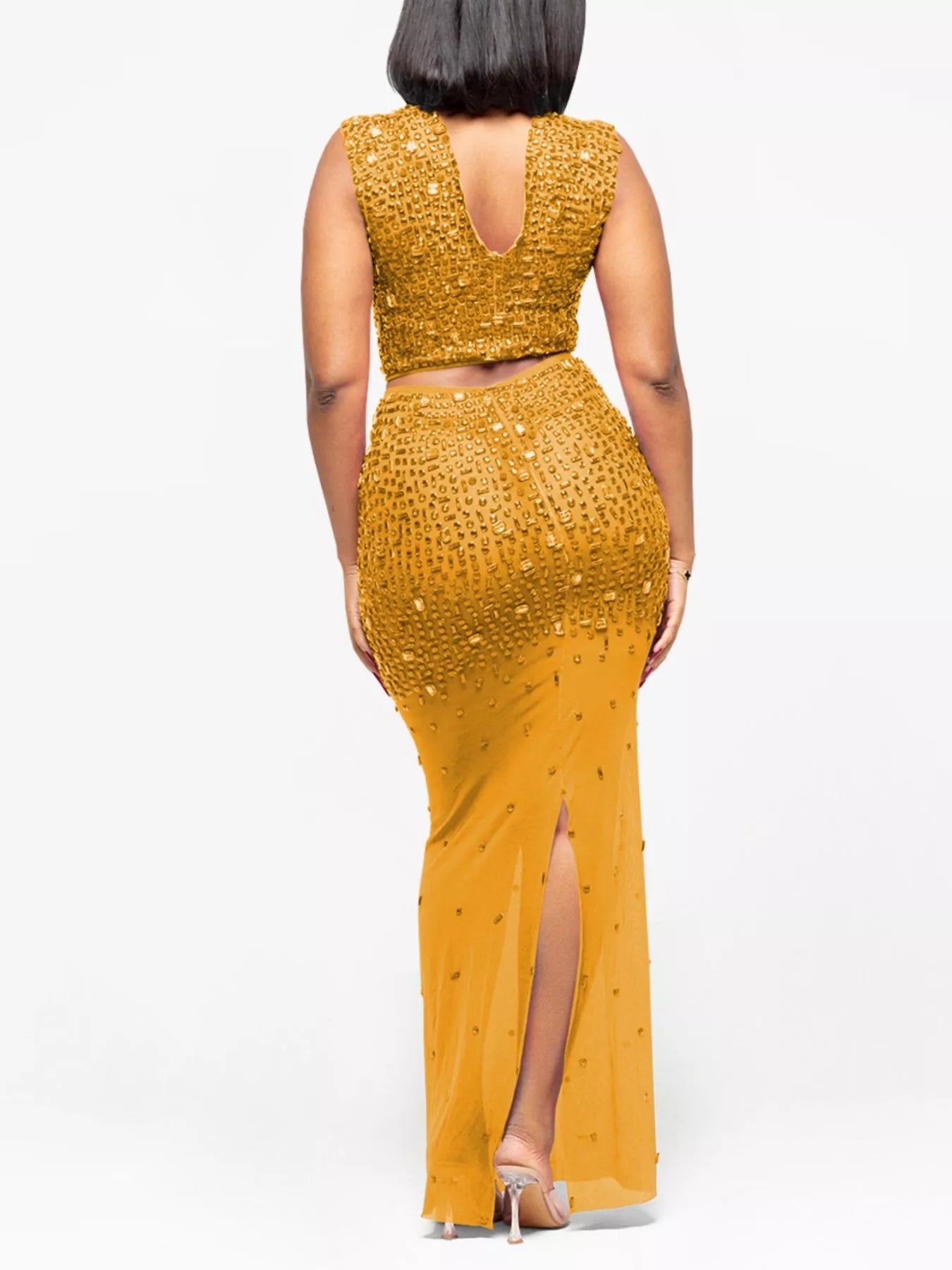 Rhinestone Sleeveless Top and Skirt Set