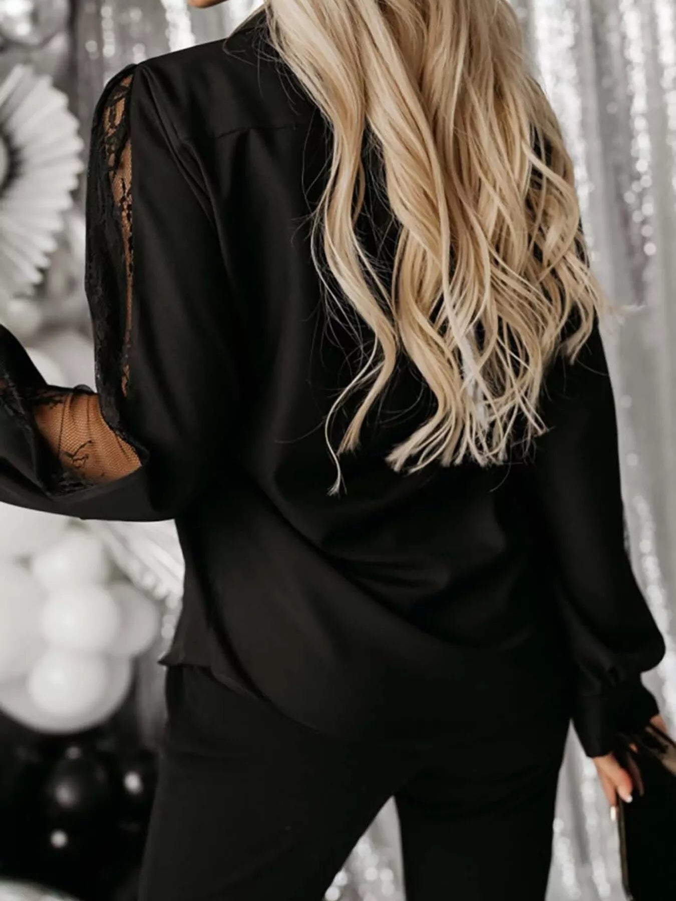 Lace-Sleeve Button Up Shirt