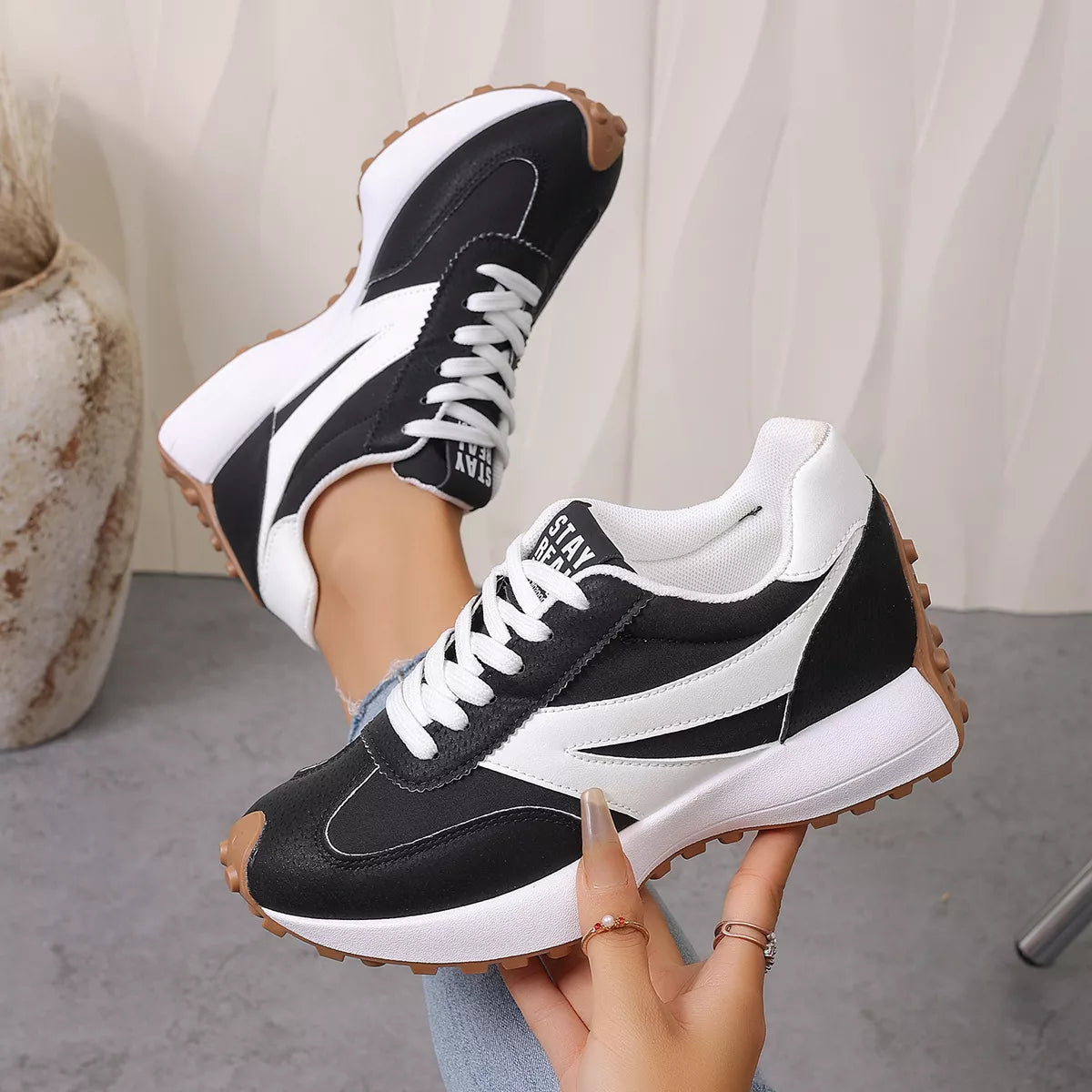 Color‑Blocked Platform Casual Sneakers