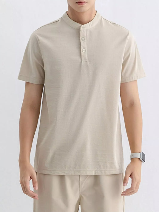 Men's Plus Size Button Detail Short Sleeve Top