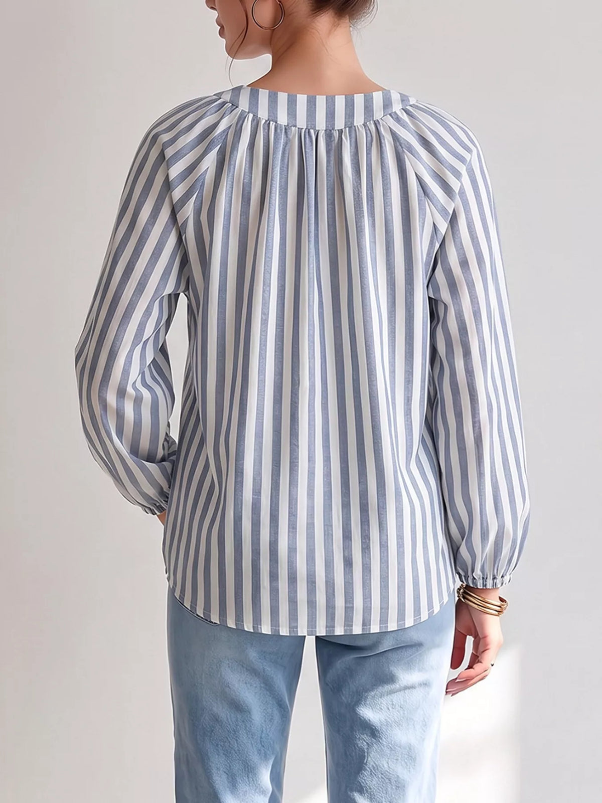 Striped Tie Front Long Sleeve Blouse