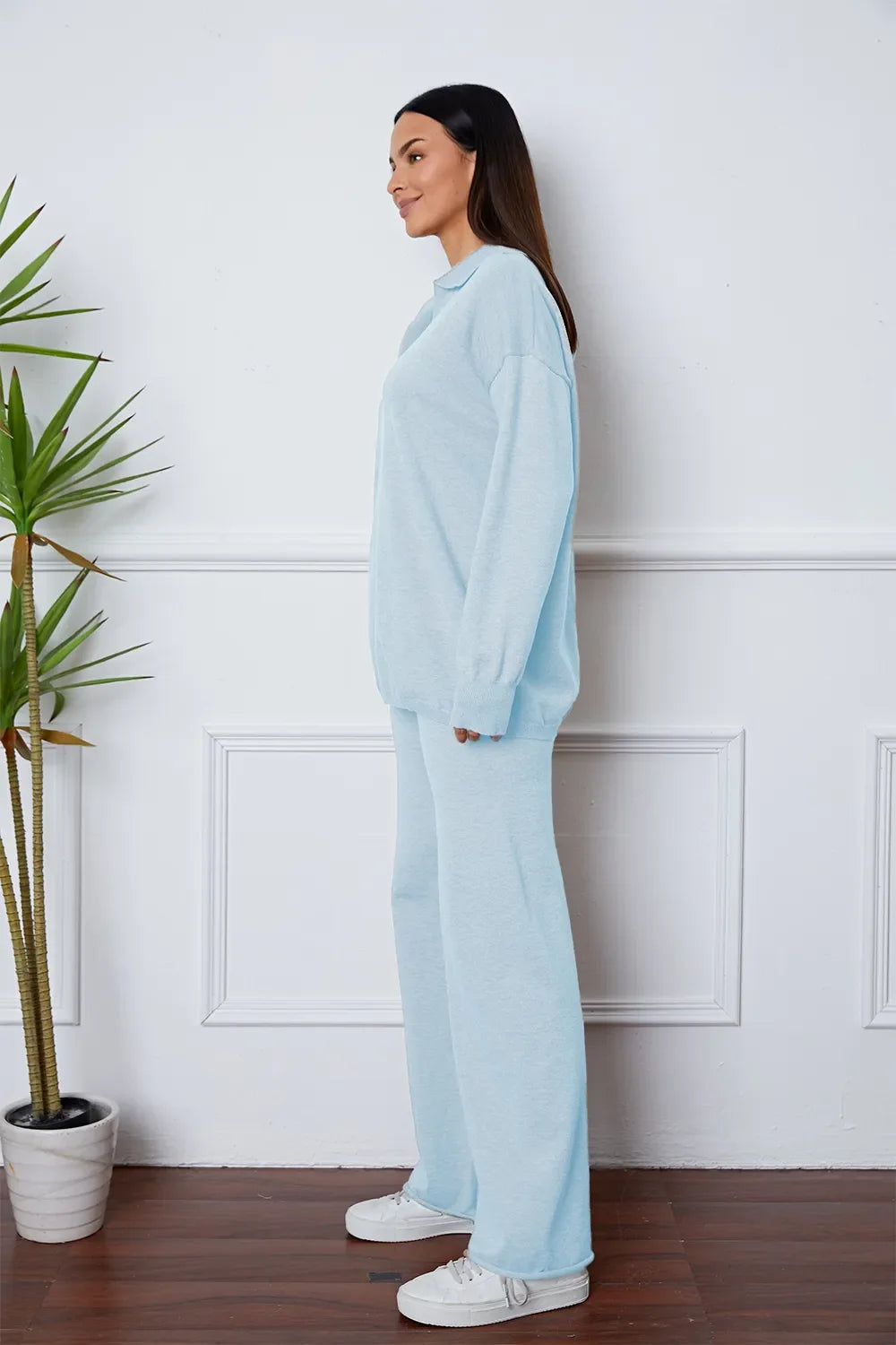Dropped Shoulder Sweater and Long Pants Set