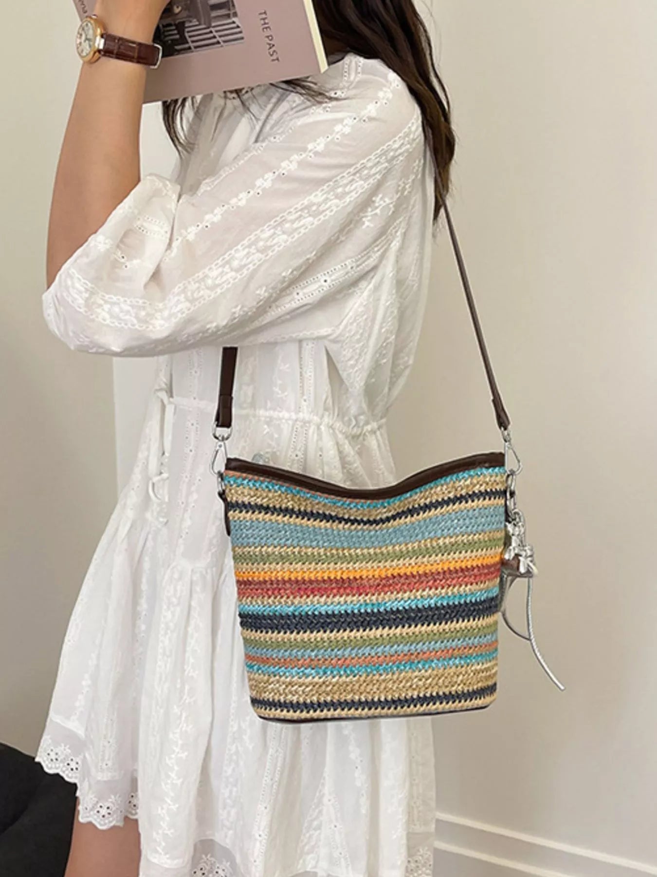 Striped Woven Crossbody Bag