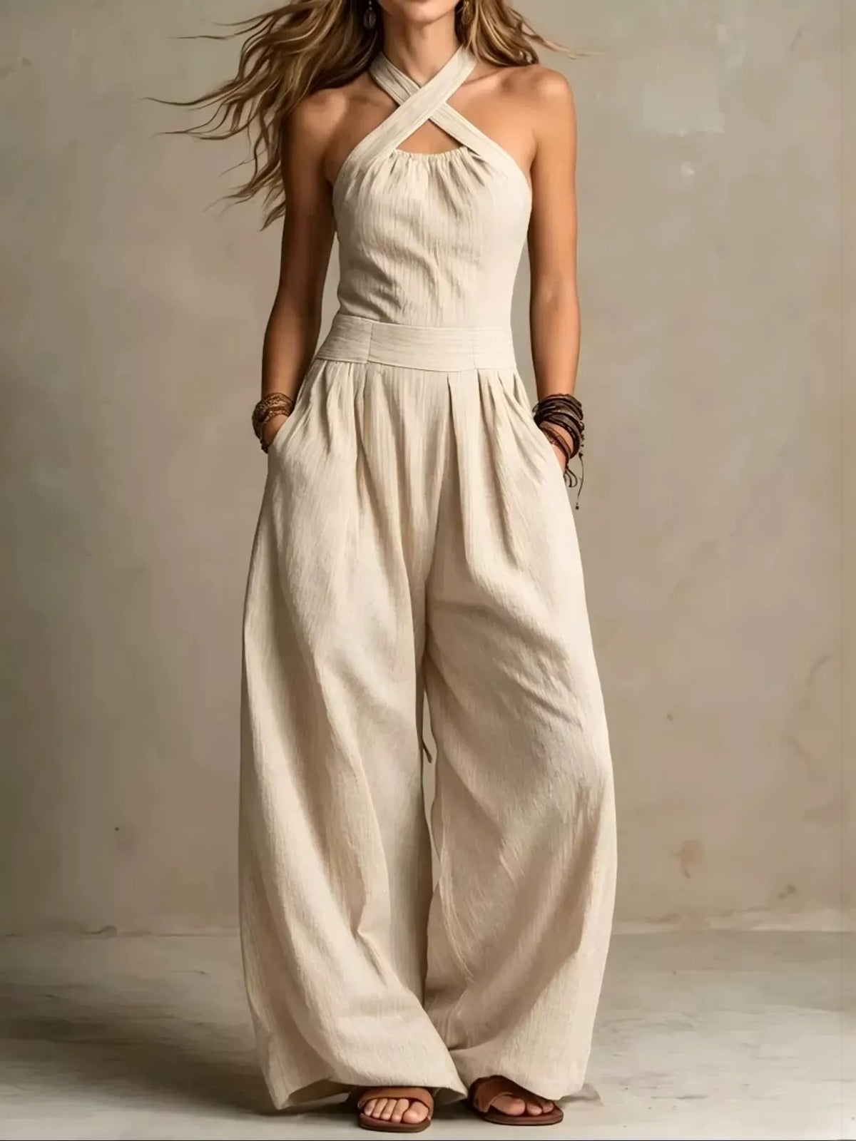 Full Size Halter Neck Wide-Leg Jumpsuit Plus Size