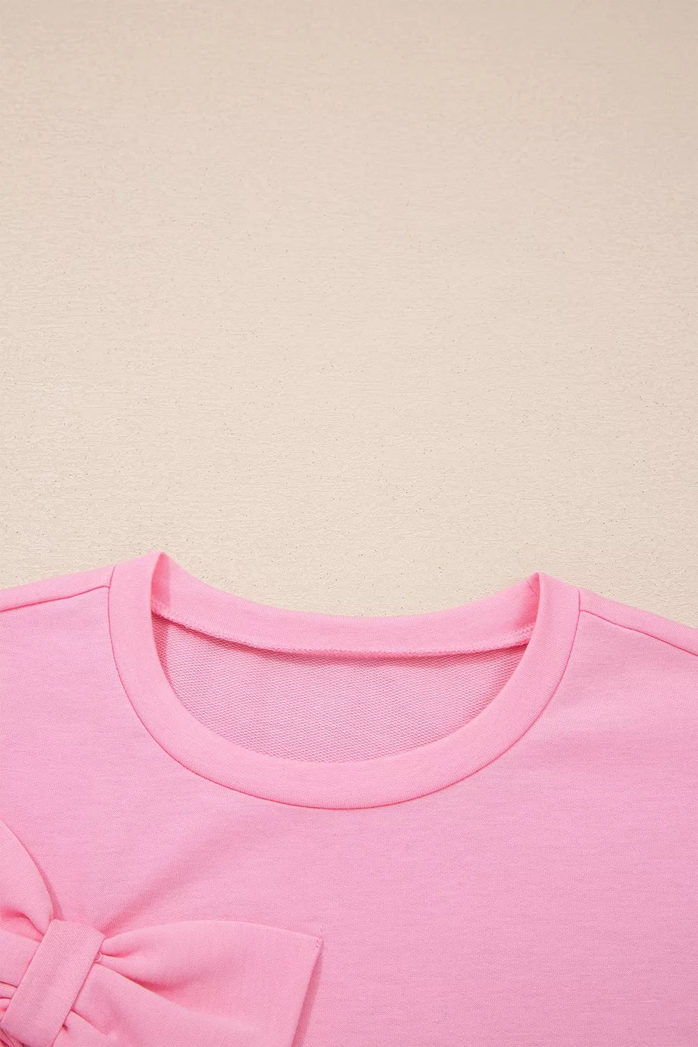 Solid Color Raw Edge Bow Patch Loose T Shirt