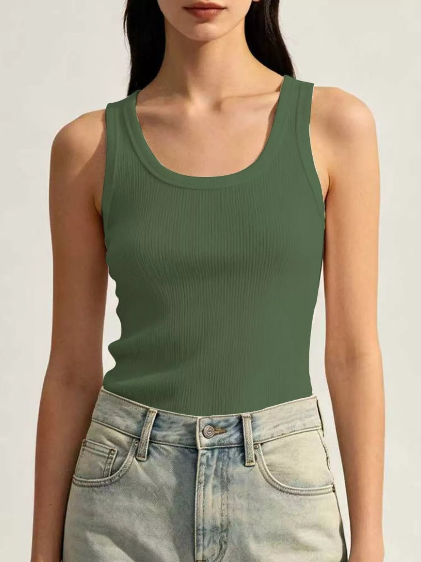 Ribbed Knit U-Neck Tank