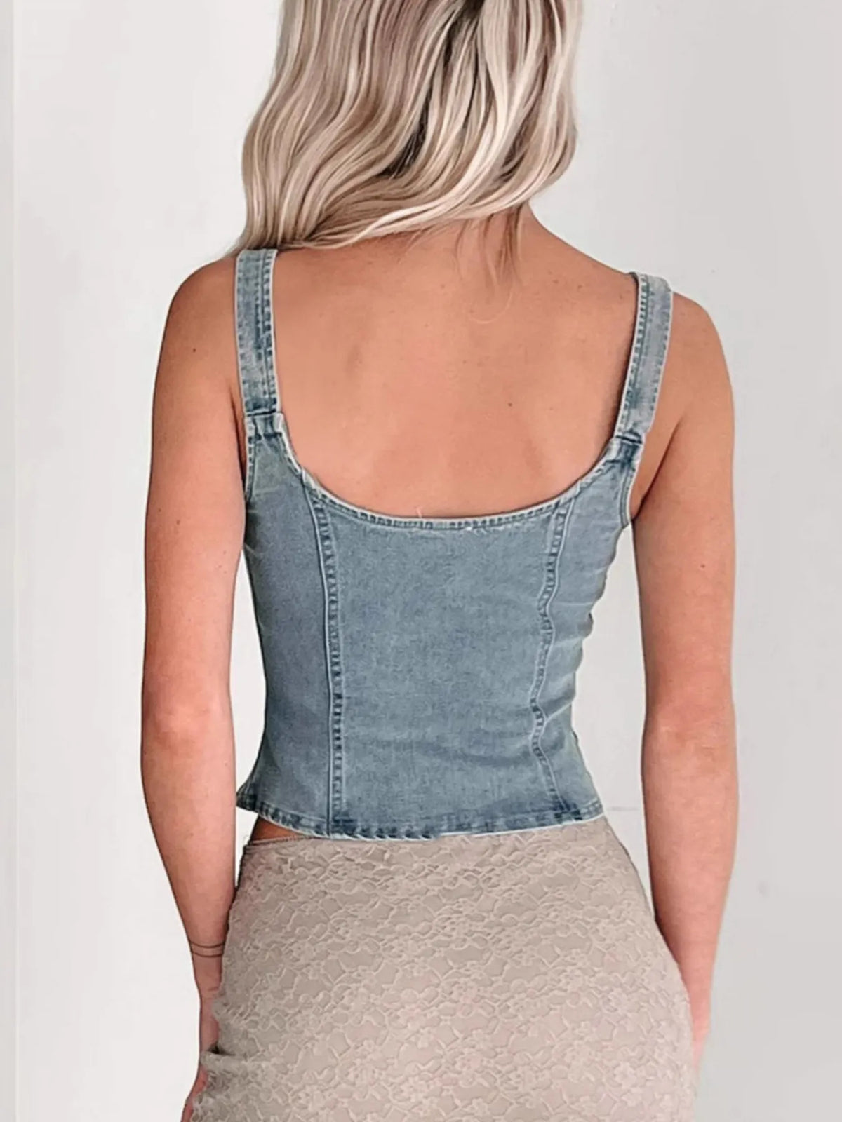 Fitted Denim Corset Tank Top with Front Zip