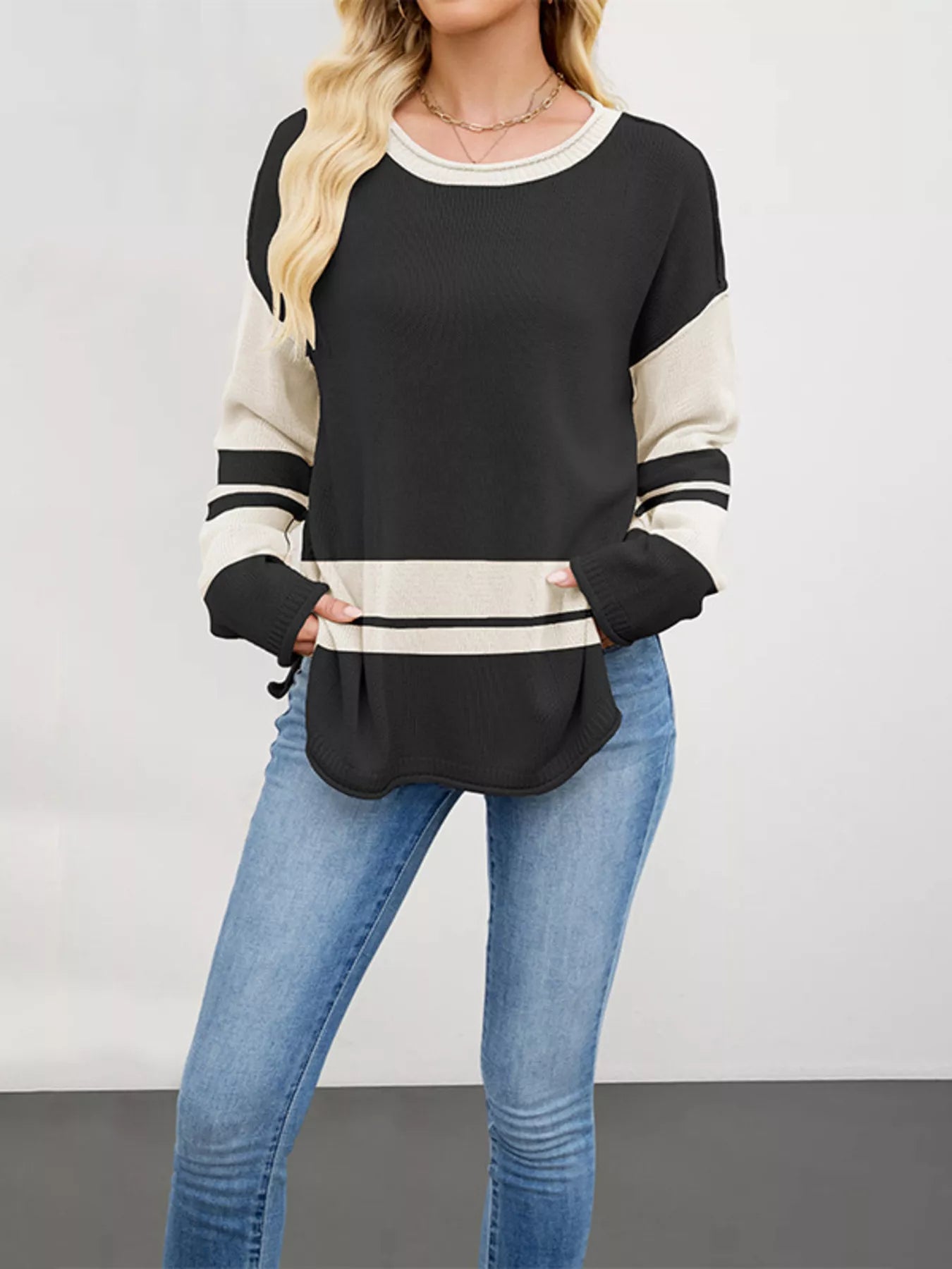Striped Dropped Shoulder Sweater