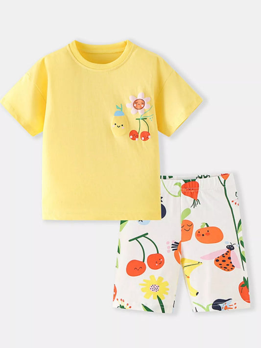 Children's Cartoon Fruit Tee and Shorts Set