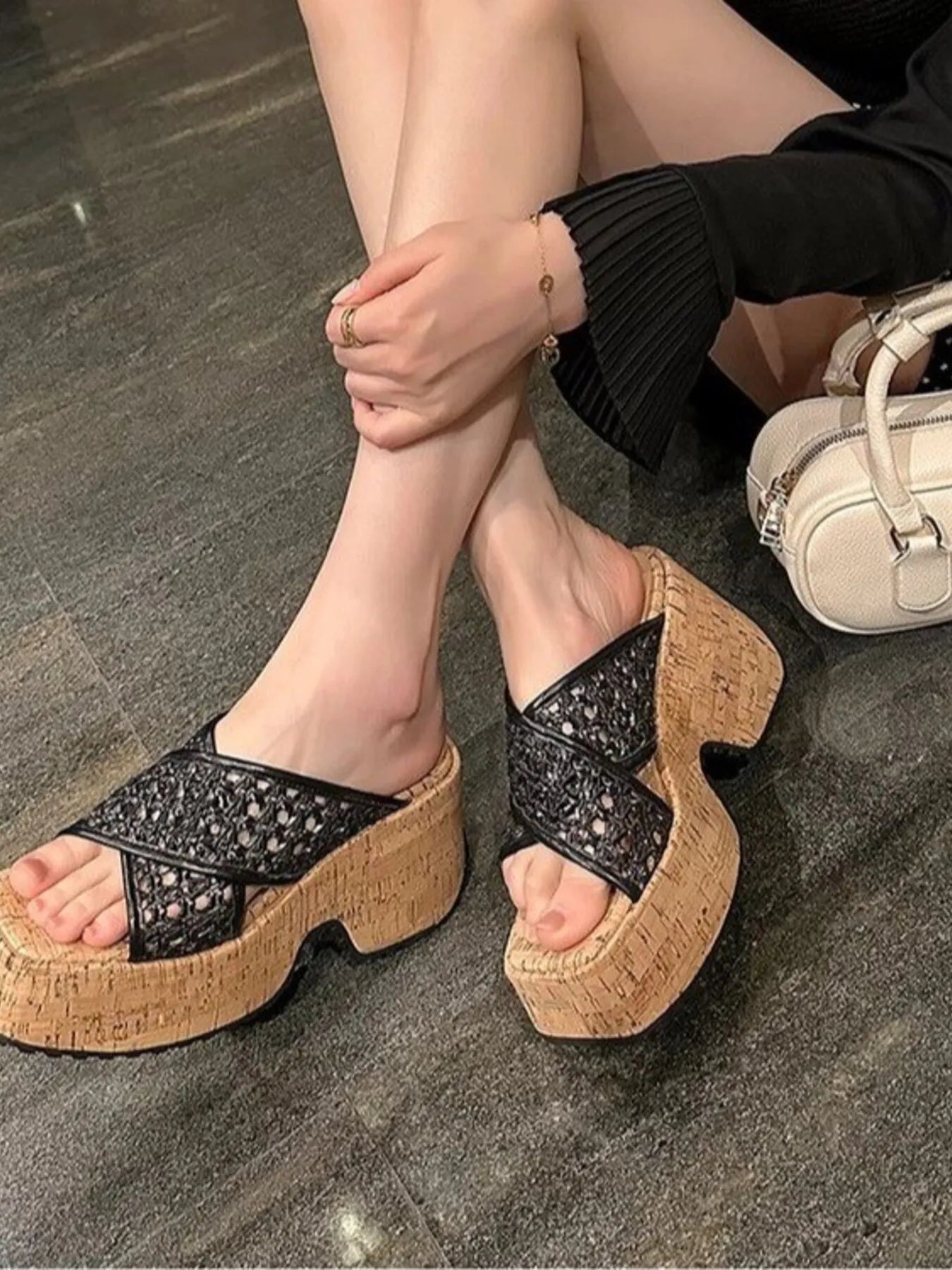Hollow Out Mesh Platform Sandals