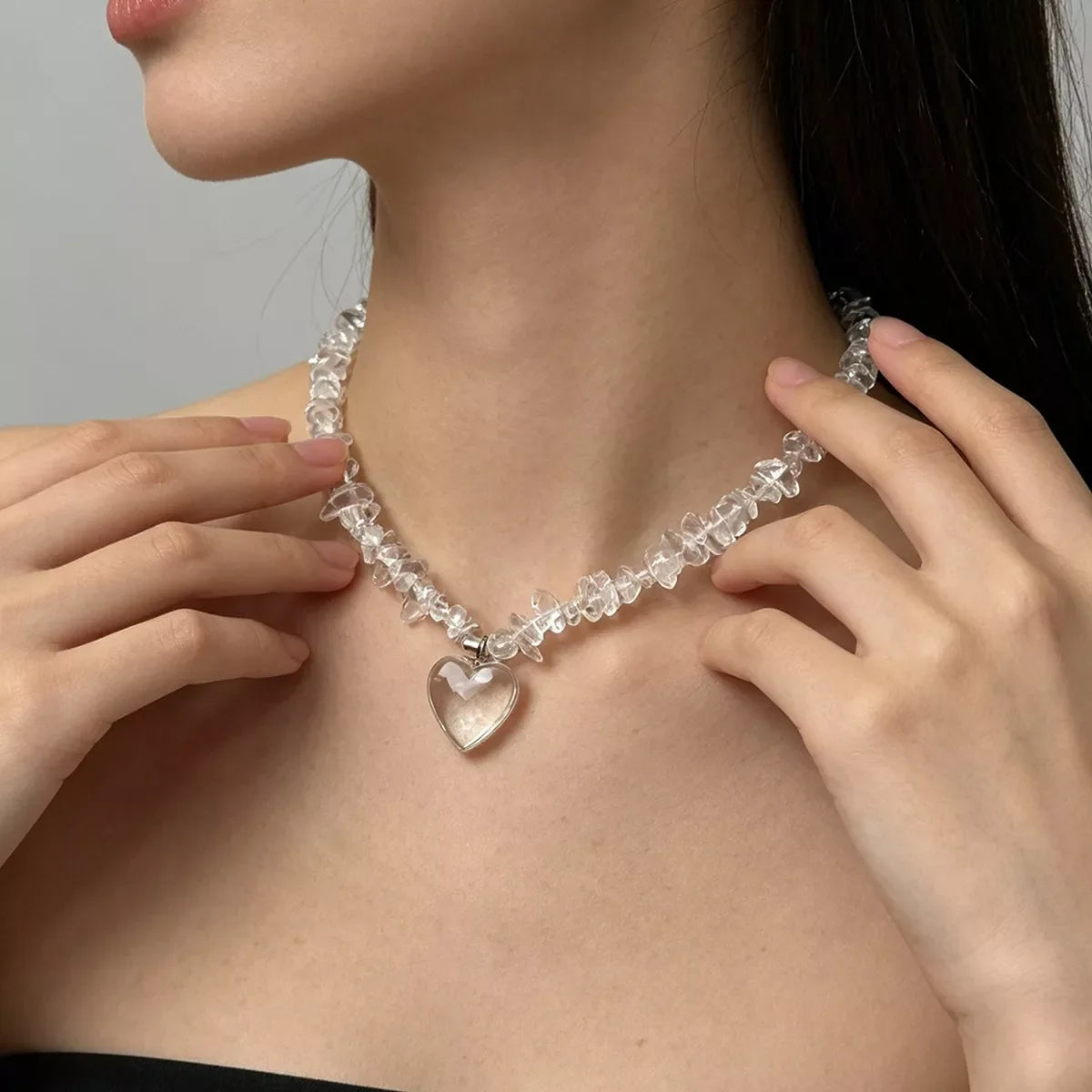 Clear Crystal Heart Pendant Necklace