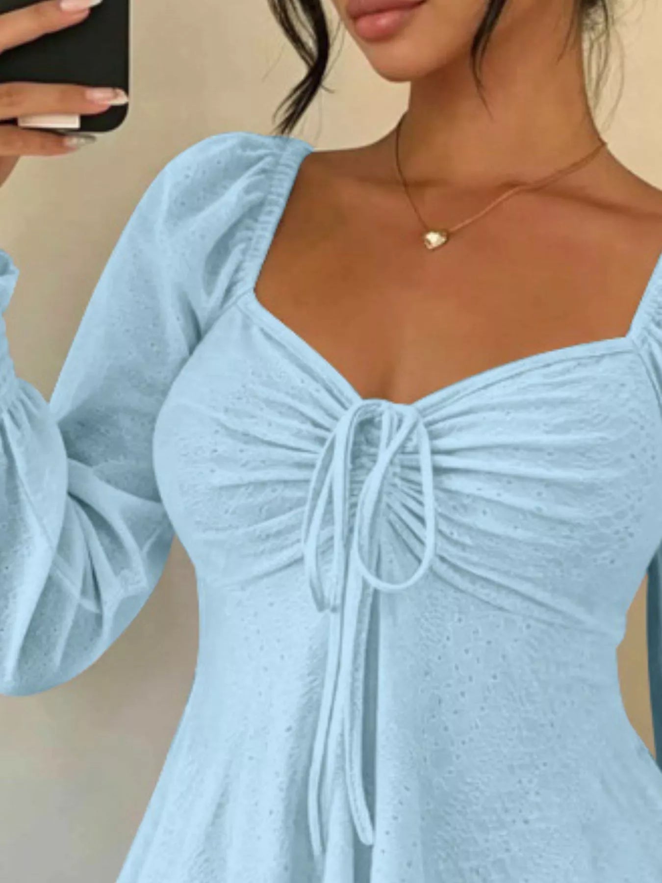 Ruched Sweetheart Neck Long Sleeve Top