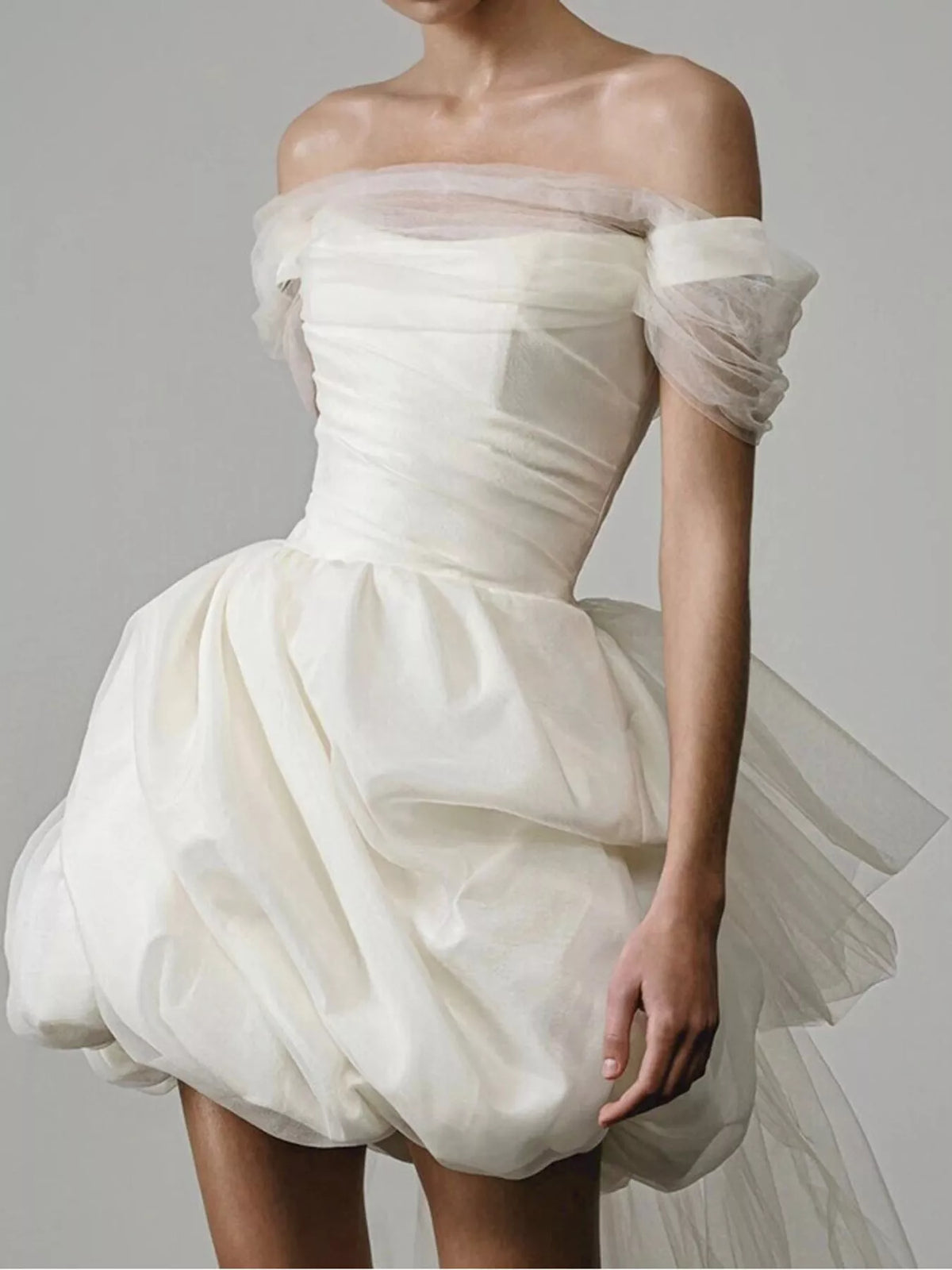 Full Size Off-Shoulder Tulle Bubble Mini Dress Plus Size
