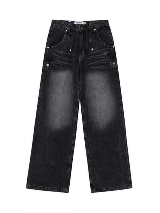 Men's High-Waisted Wide Leg Wash Jeans