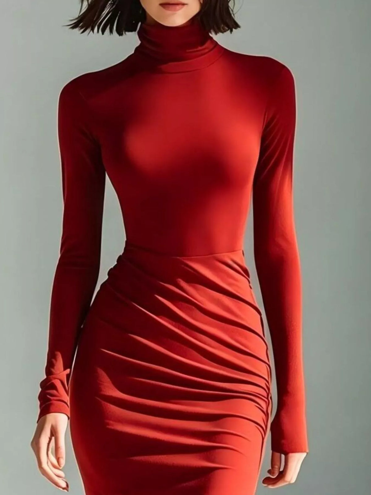Full Size Slit Turtleneck Ruched Bodycon Mermaid Dress Plus Size