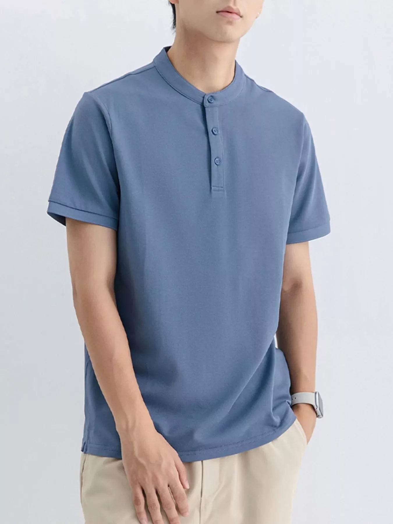 Men's Plus Size Button Detail Short Sleeve Top