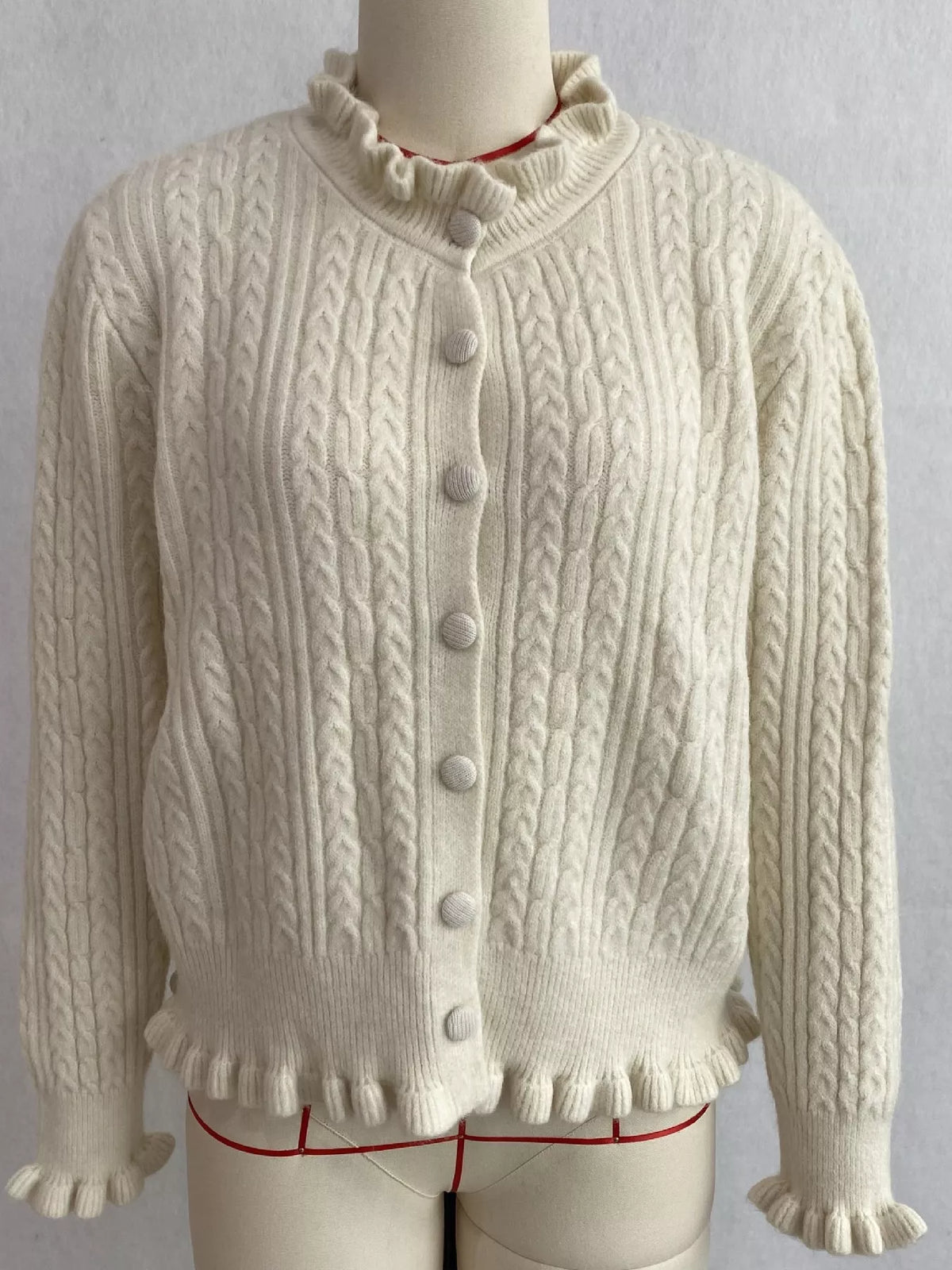Cable-Knit Ruffle-Trim Cardigan
