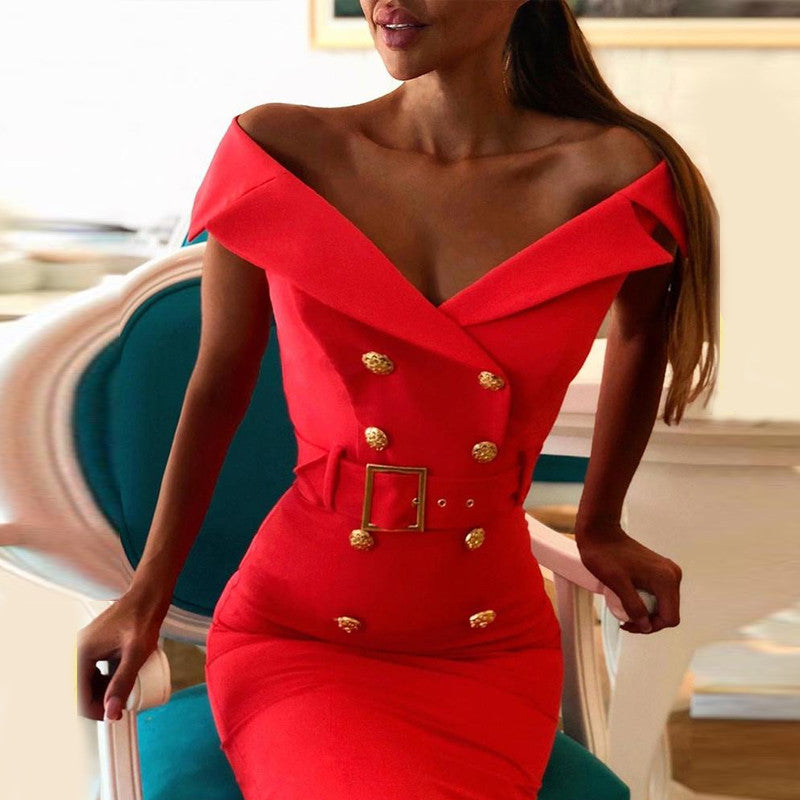 Double-breasted belt tight dress