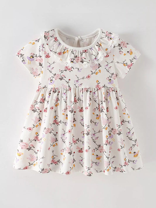 Children's Floral Print Ruffle Collar Dress