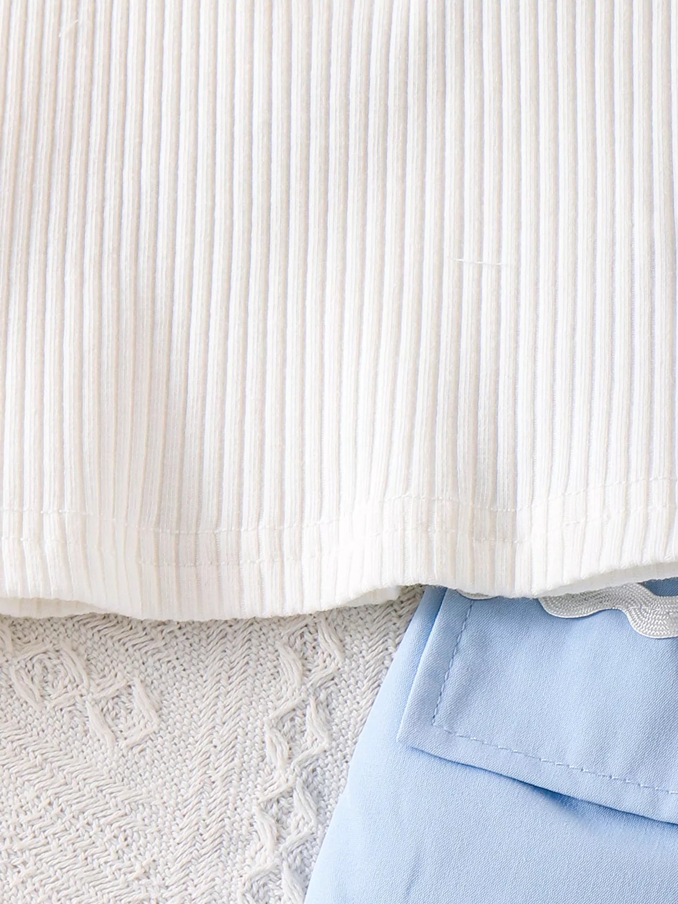 Children's Ribbed Knit Polo Top and Scalloped Pocket Shorts Set