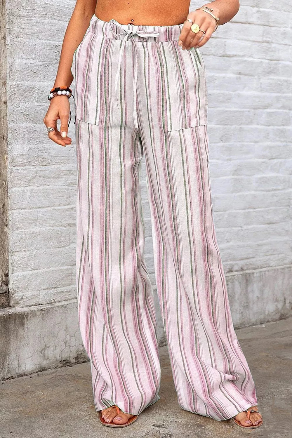 Full Size Striped Wide-Leg Pants Plus Size