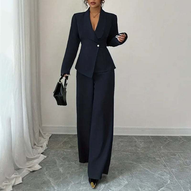 Women's 2-Piece Pants Suit, Long Sleeve Blazer & Straight Pant Casual Office Set (see size chart under more details)
