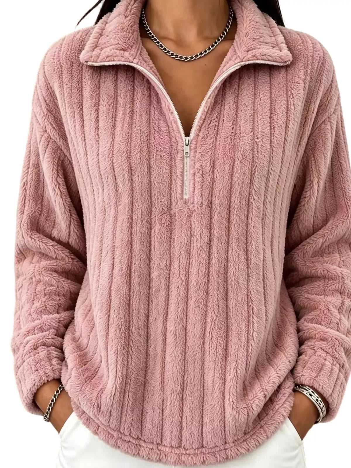 Quarter-Zip Dropped Shoulder Sweatshirt