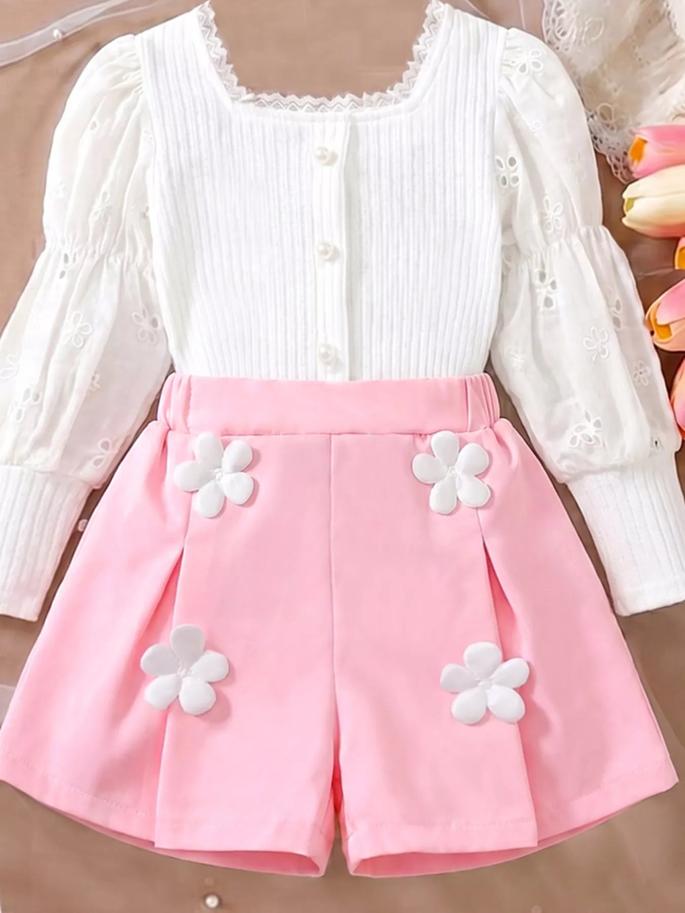 Children's Ribbed Knit Top and Shorts Set