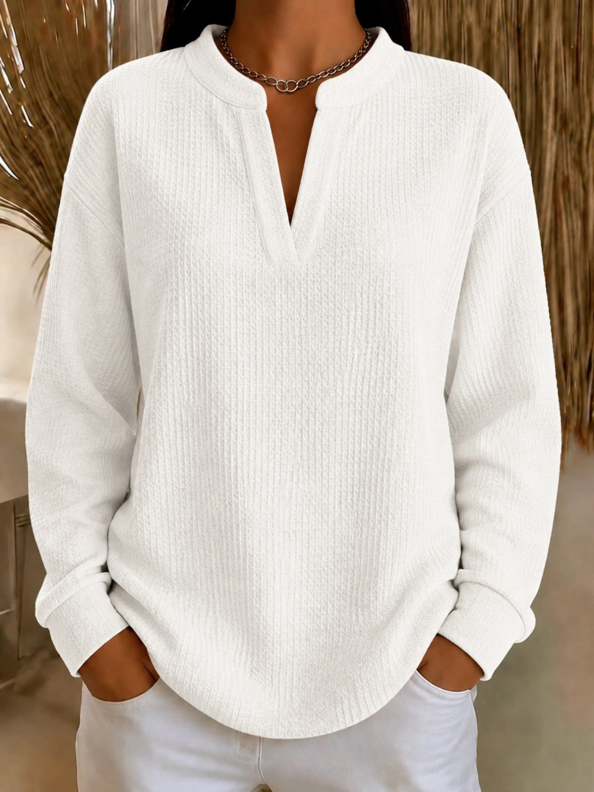 Women's Loose-Fit Solid-Color Long-Sleeve Top