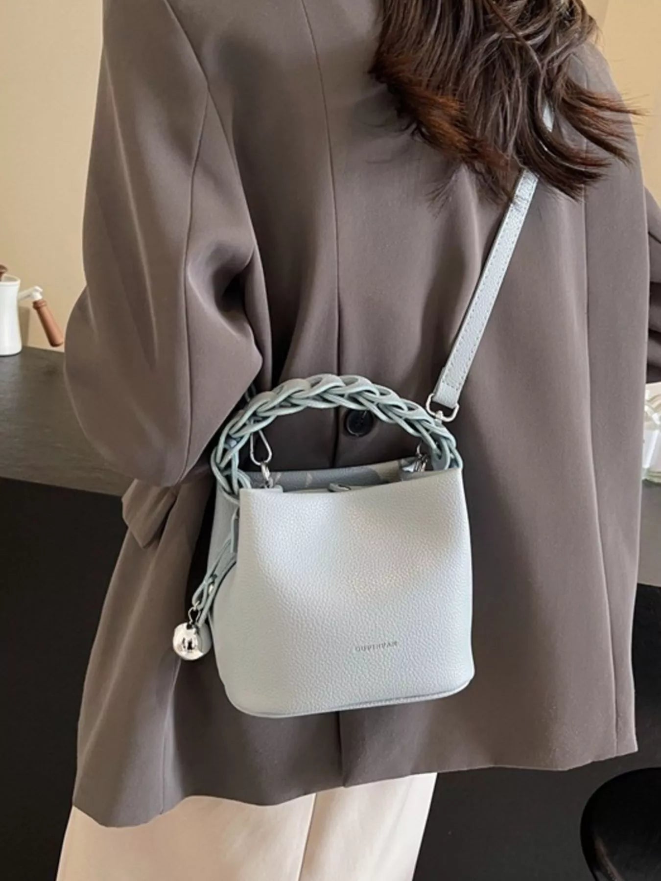 Leather Crossbody Bag with Braided Handle
