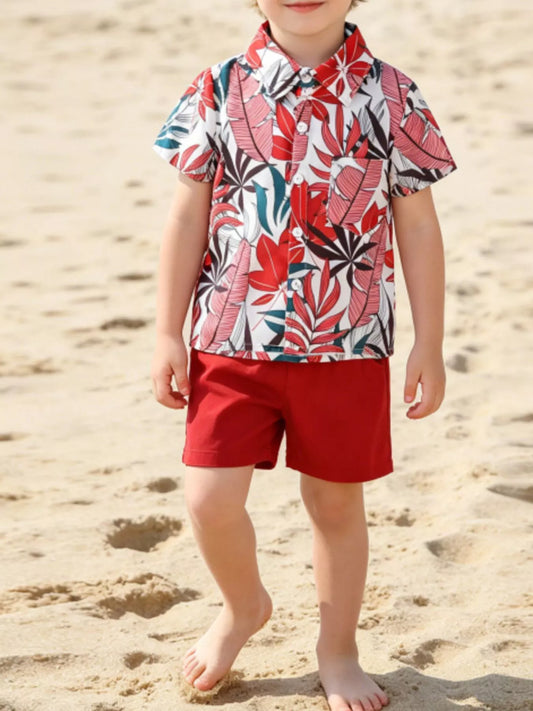 Children's Tropical Leaf Print Shirt & Shorts Set