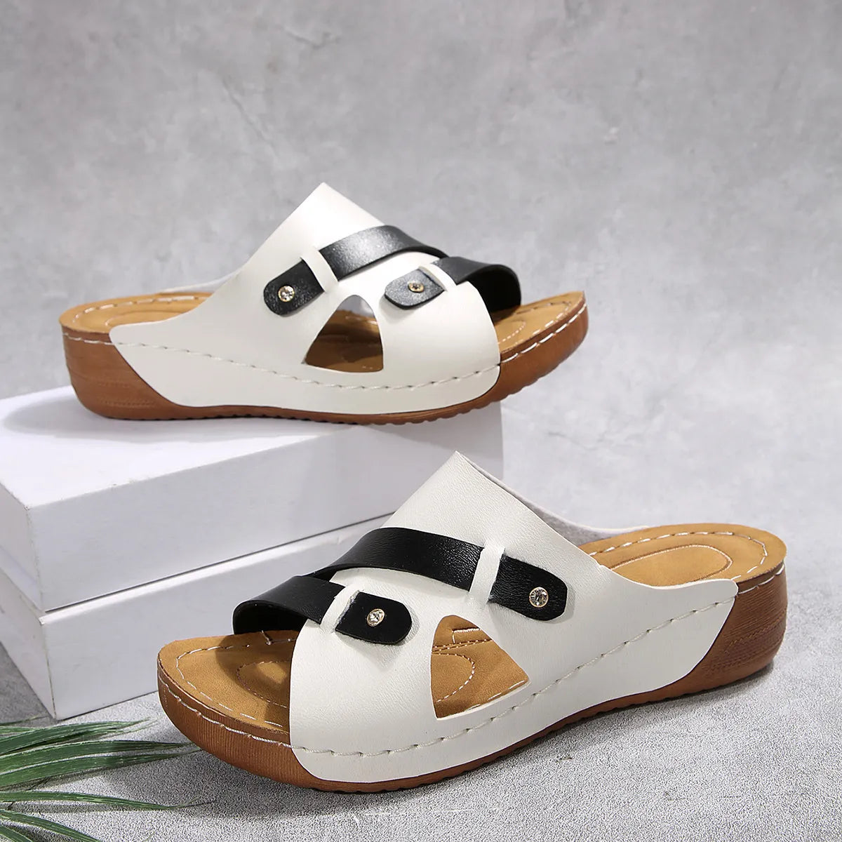 Cutout Contrast Wedge Sandals