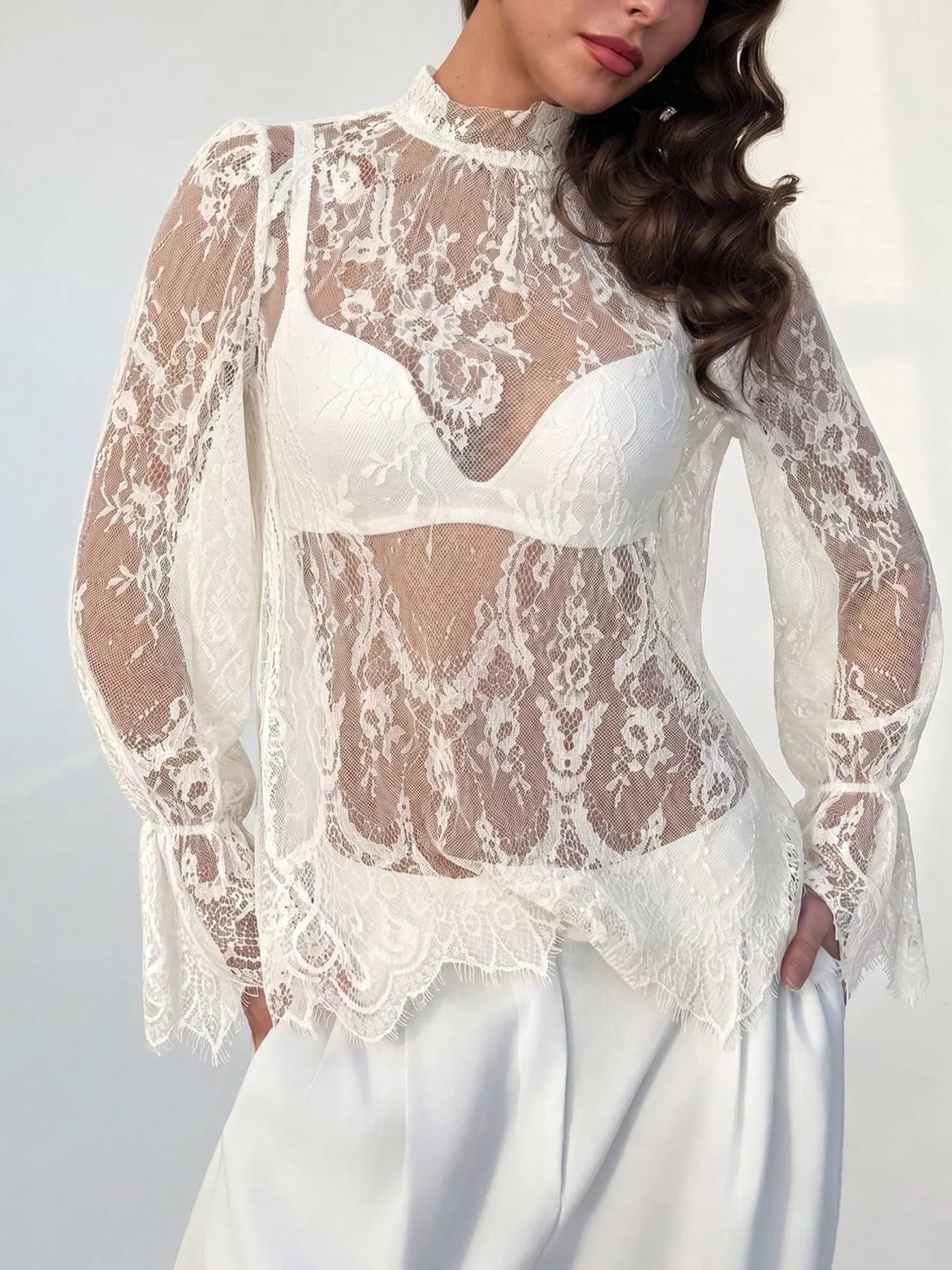 Lace Flounce Sleeve Top