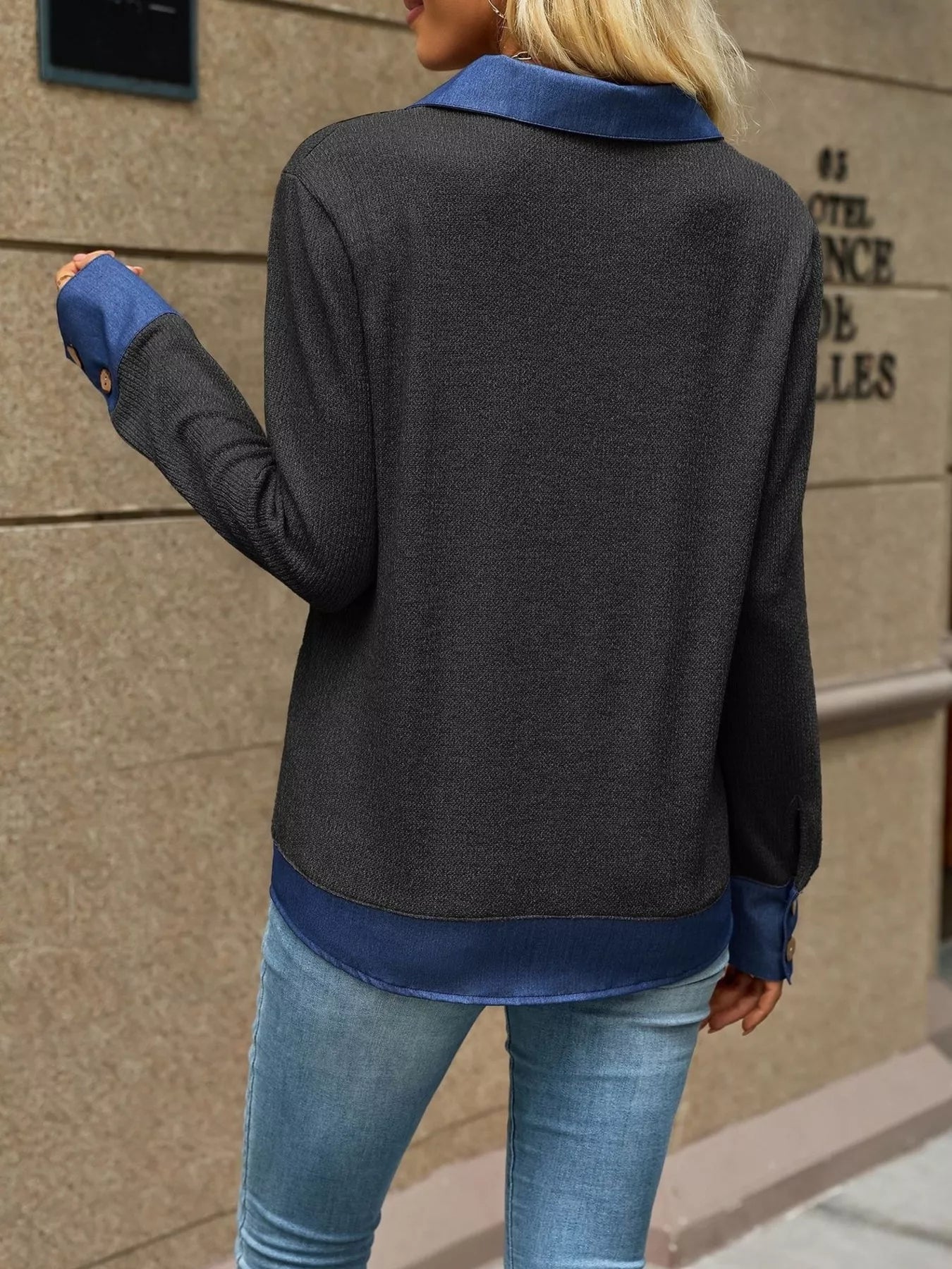 Decor Button Long Sleeve Sweatshirt