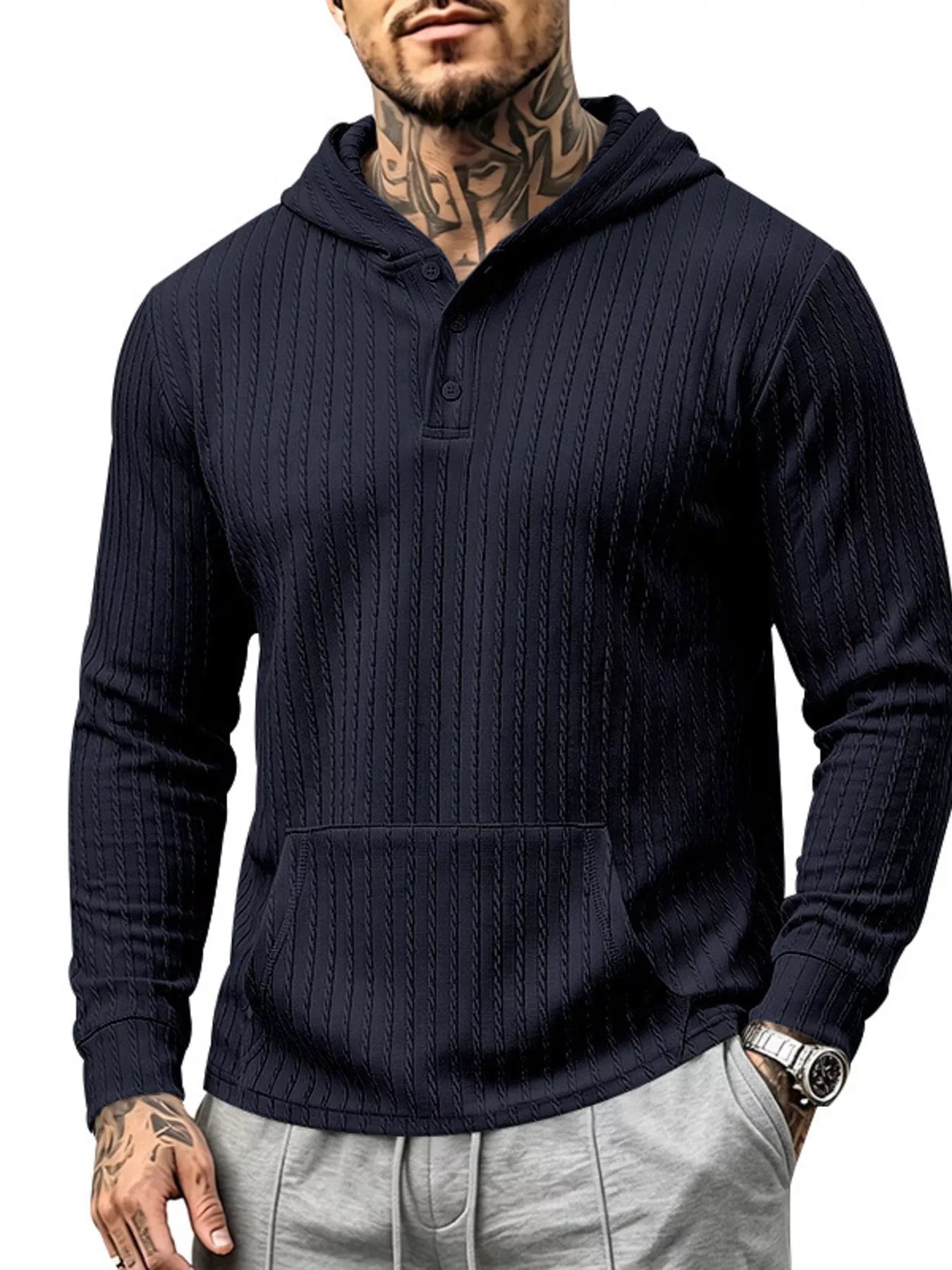 Men's Full Size Casual Kangaroo Pocket Knit Hoodie Plus Size