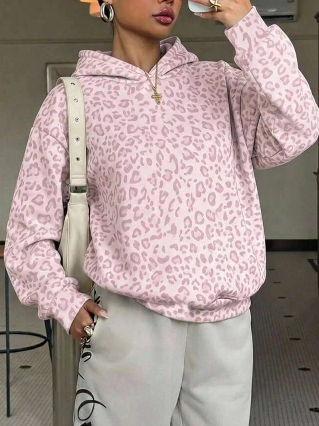 Leopard Dropped Shoulder Hoodie