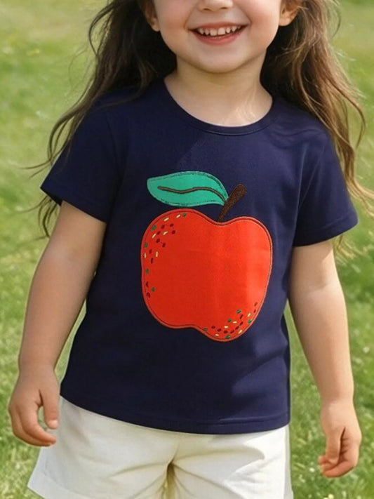 Children's Apple Embroidered Short Sleeve T-Shirt