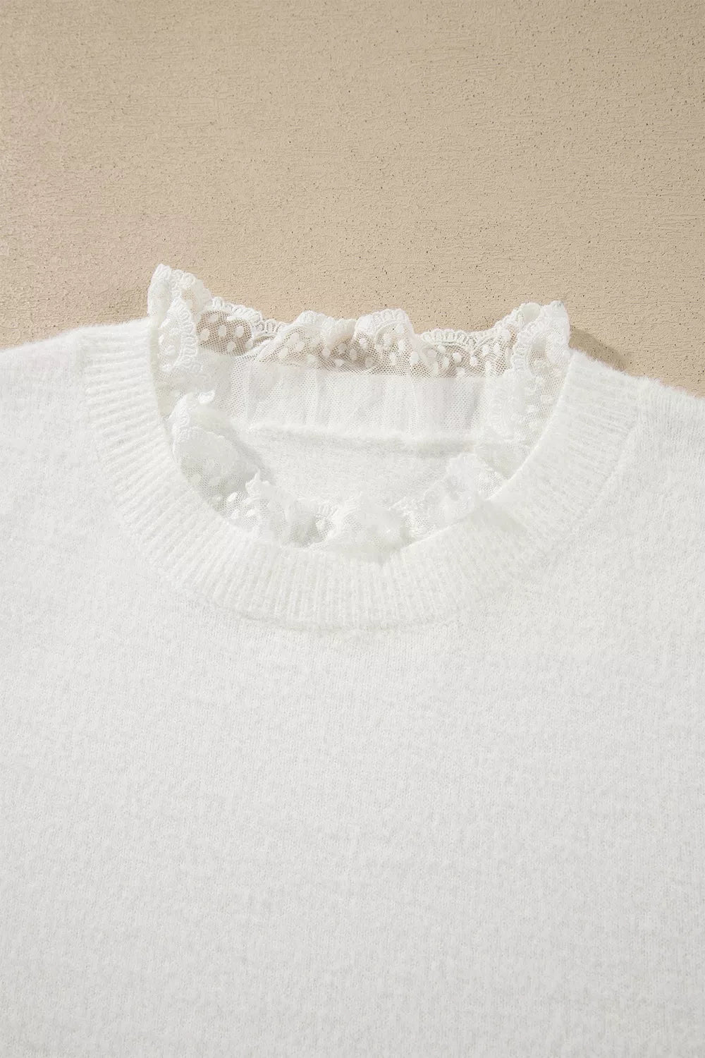 Lace Trim Neck Cuff Patchwork Long Sleeve Pullover Sweater