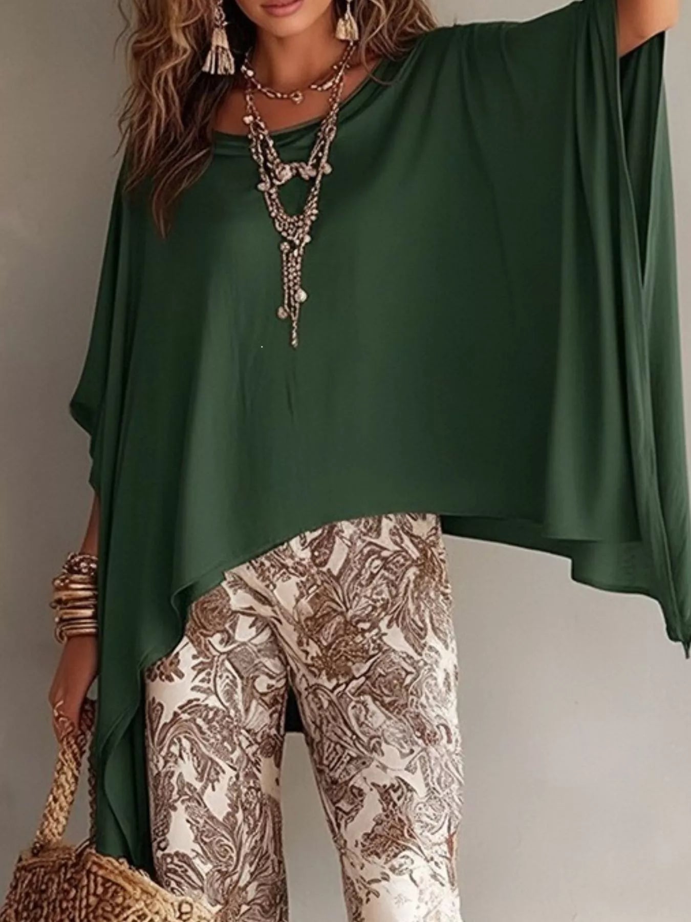 Full Size Oversized Batwing Sleeve Flowy Top Plus Size