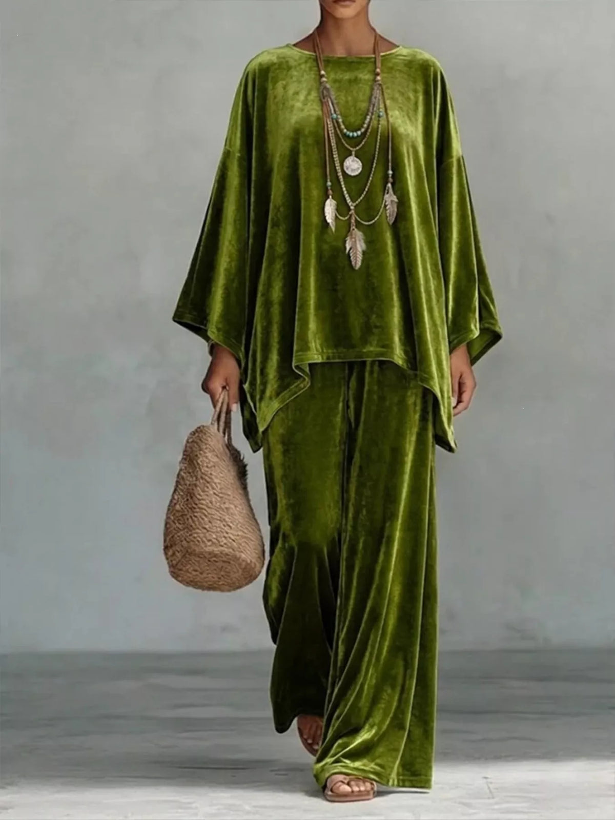 Full Size Asymmetrical Top and Wide Leg Pants Set Plus Size